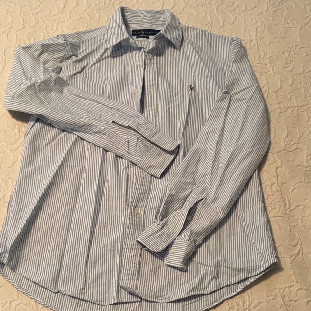 Polo by Ralph Lauren Men's White and Blue Striped Shirt